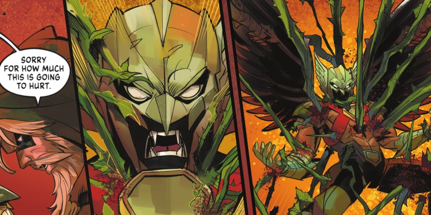 DC vs. Vampires #12, vampire Hawkman is killed by Green Arrow and Swamp Thing