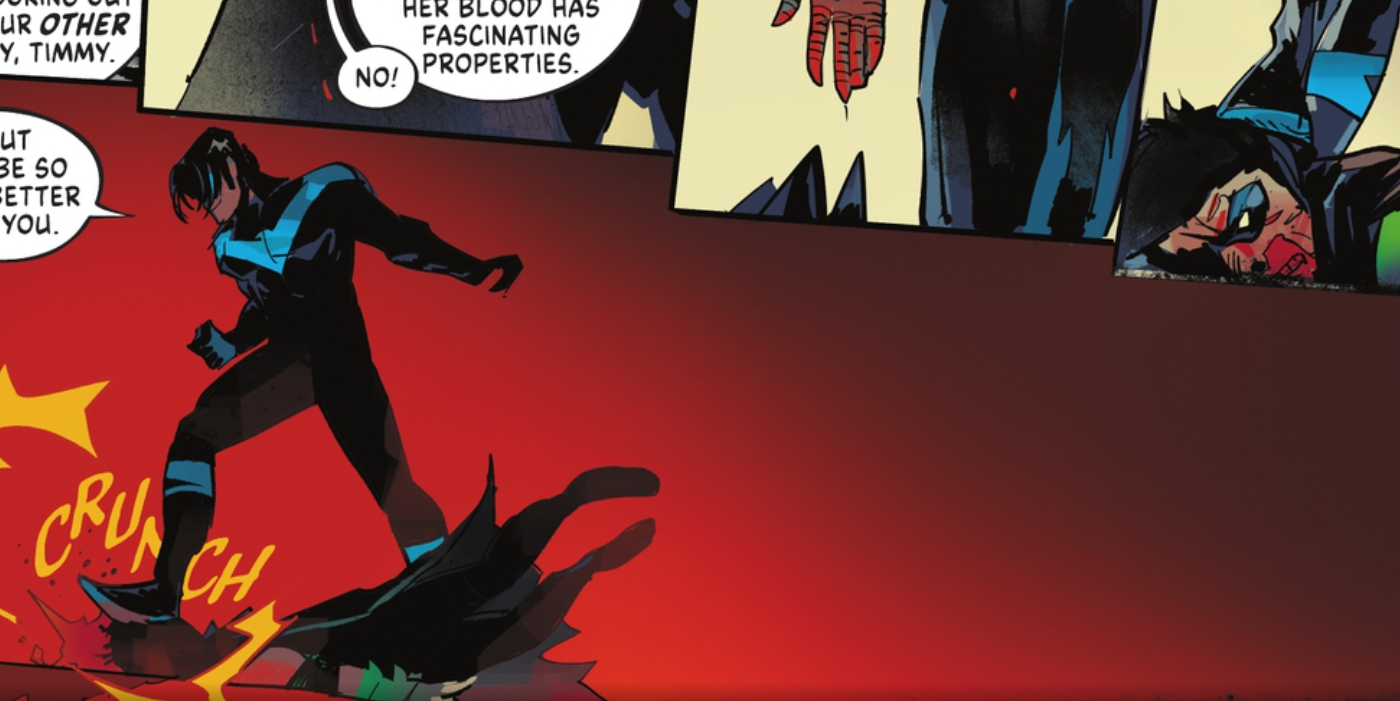 DC vs. Vampires #6, vampire  Nightwing crushes Robin&rsquo;s head