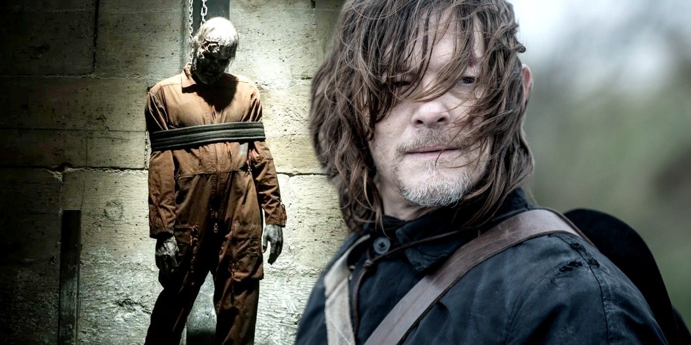 Variant zombie and Norman Reedus as Daryl Dixon in Walking Dead