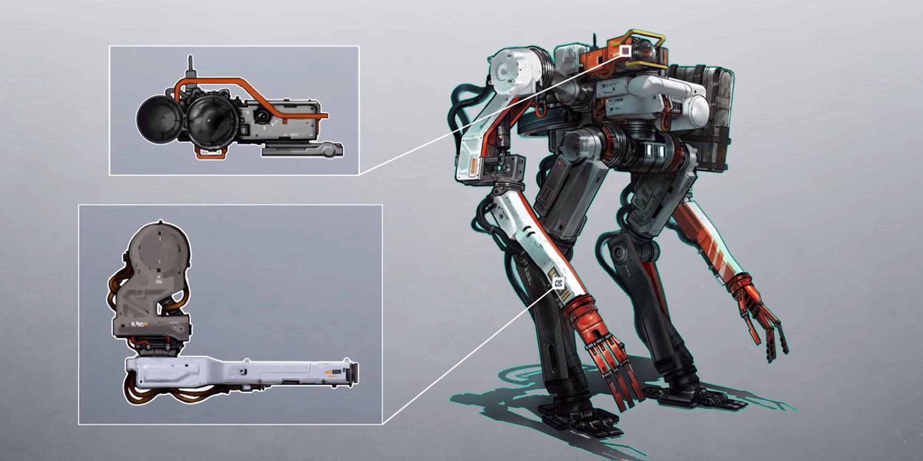 A blueprint of Vasco from Starfield zooming in on his arm and head.