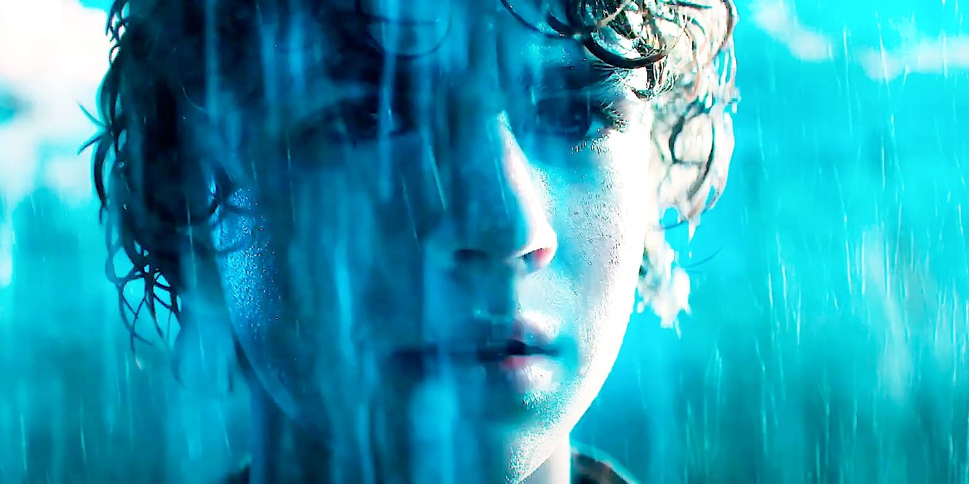 Walker Scobell in the rain in Percy Jackson and the Olympians.