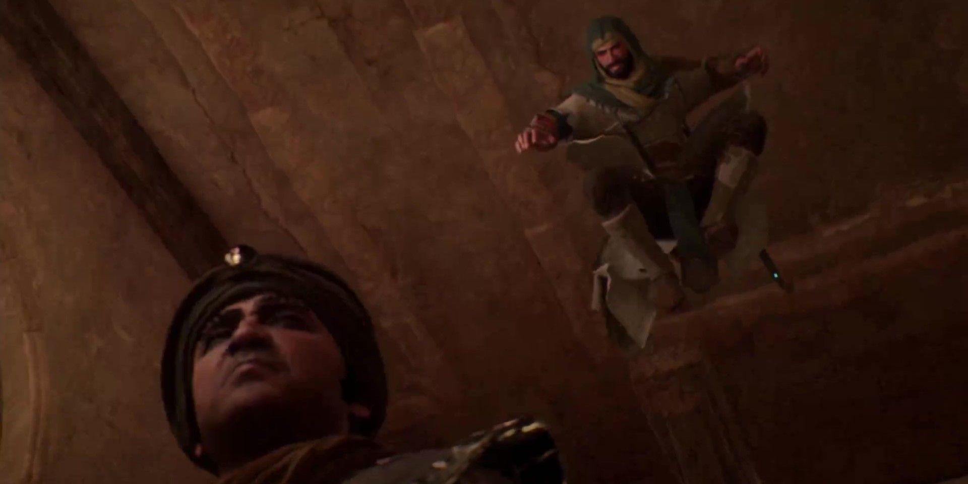 Basim jumping onto Al-Mardikhwar from above in Assassin&rsquo;s Creed Mirage