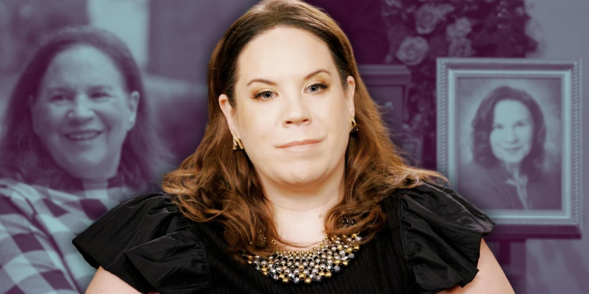 whitney way thore my big fat fabulous life wearing black blouse gray background