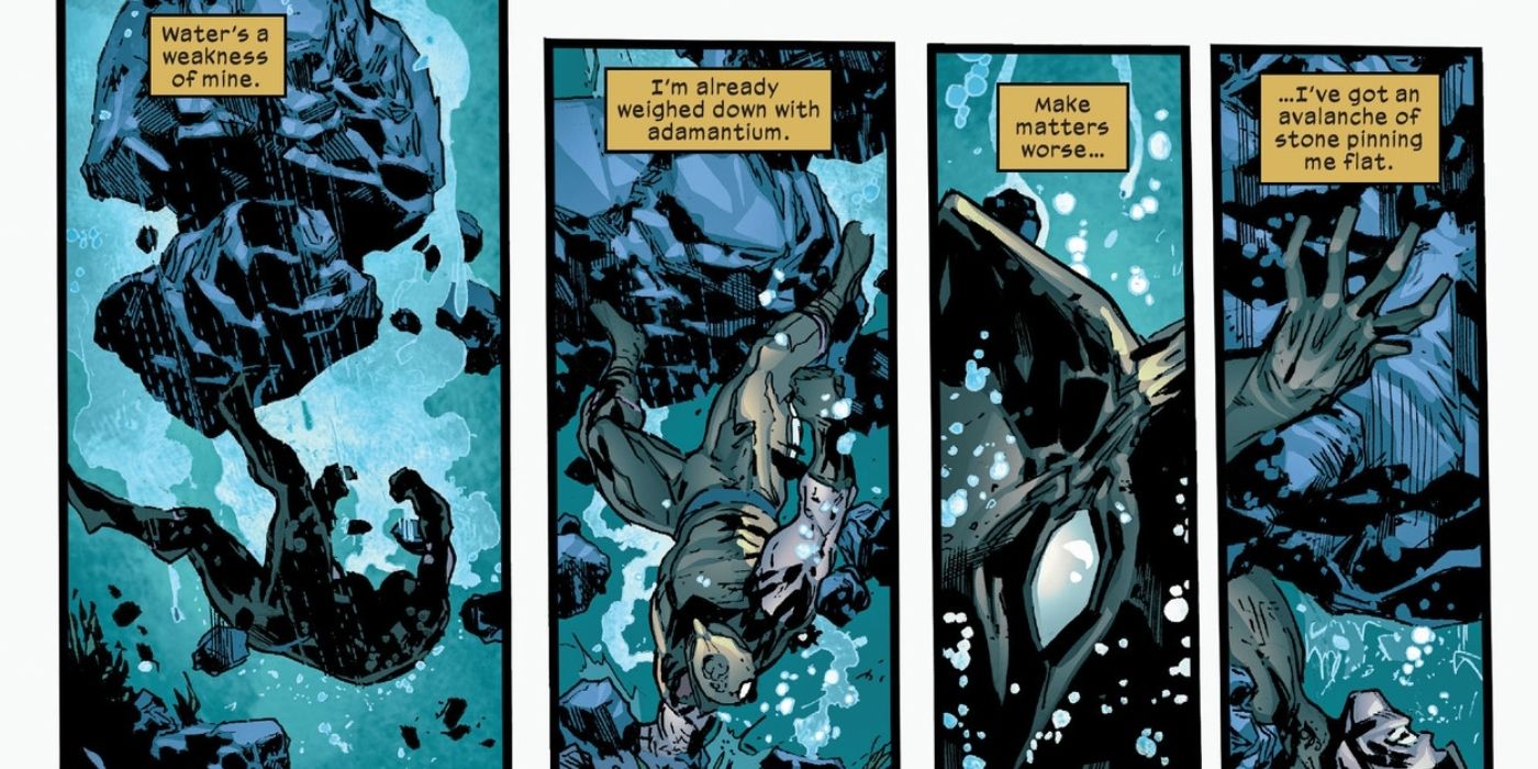 Wolverine explains drowning is his one weakness. 