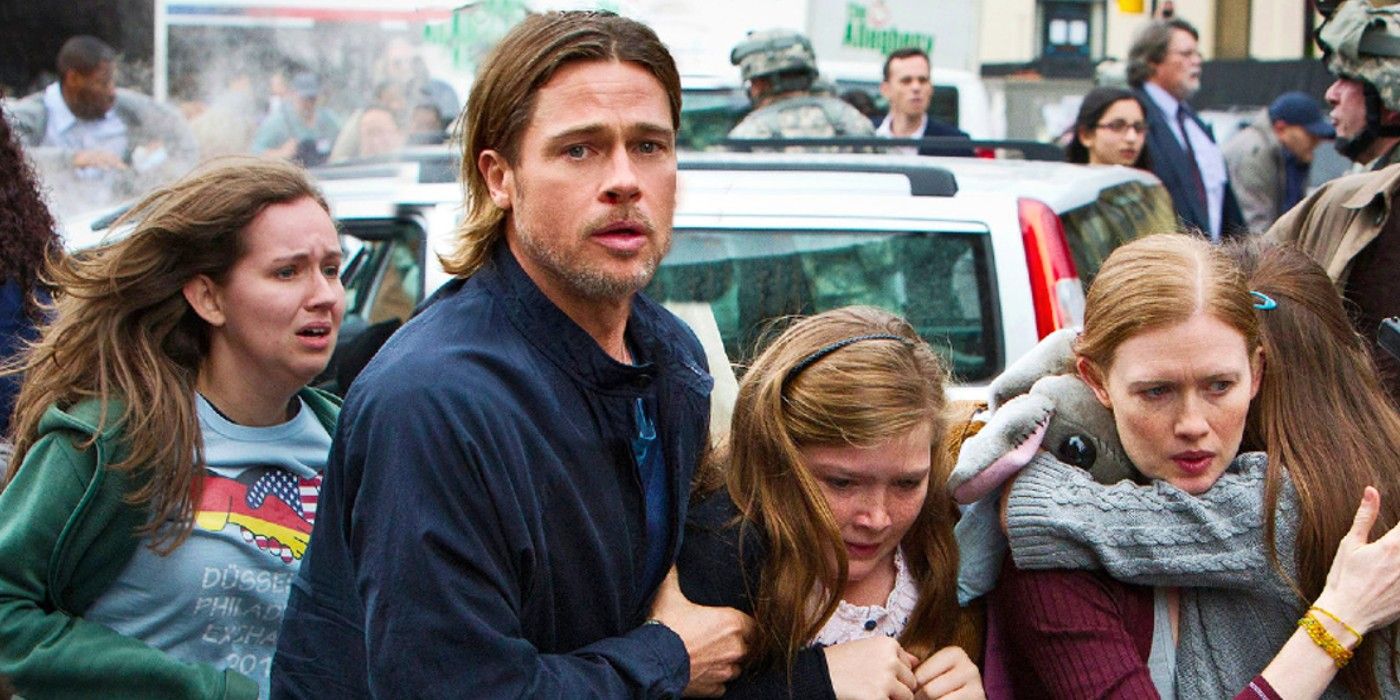 Brad Pitt as Gerry Lane and Gerry's family in World War Z
