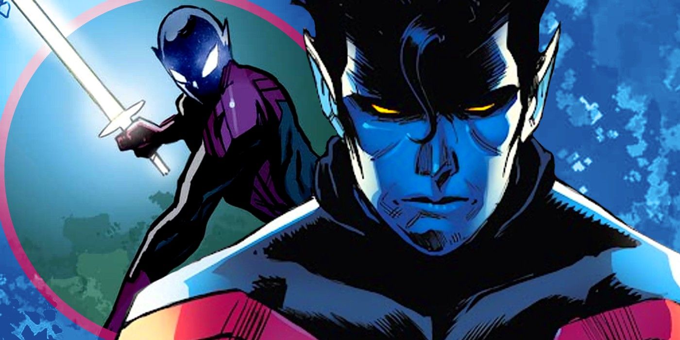 Nightcrawler (primer plano) con él en su traje de Uncanny Spider-Man empuñando el 