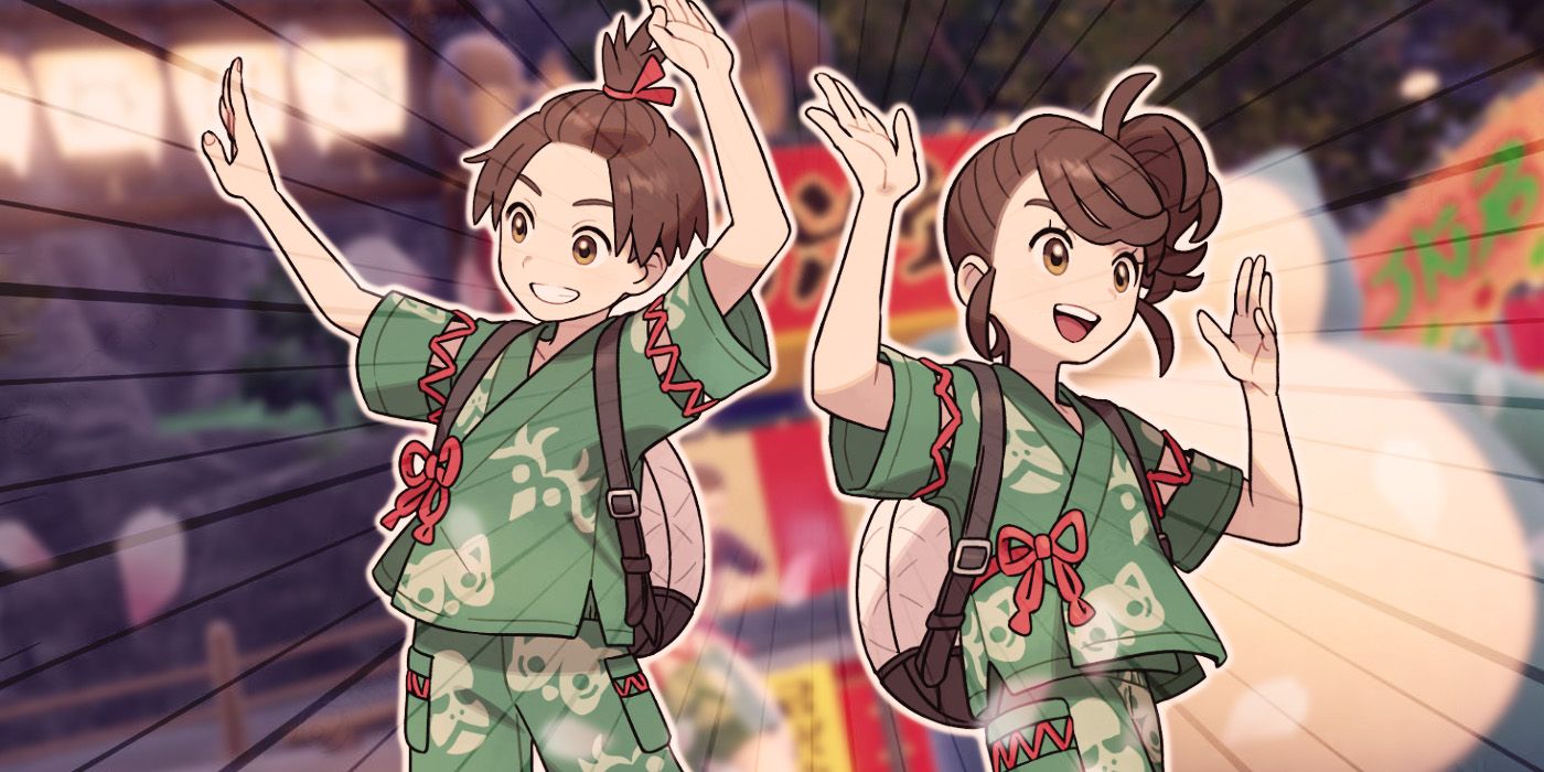 Pokémon Scarlet &amp; Violet Teal Mask characters raising their hands.