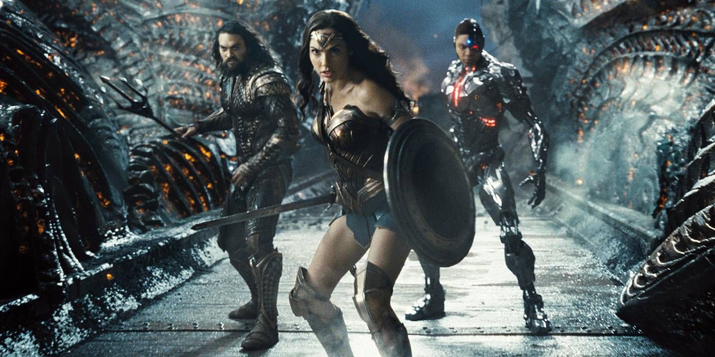 Wonder Woman, Aquaman, and Cyborg ready for the final battle in Zack Snyder's Justice League