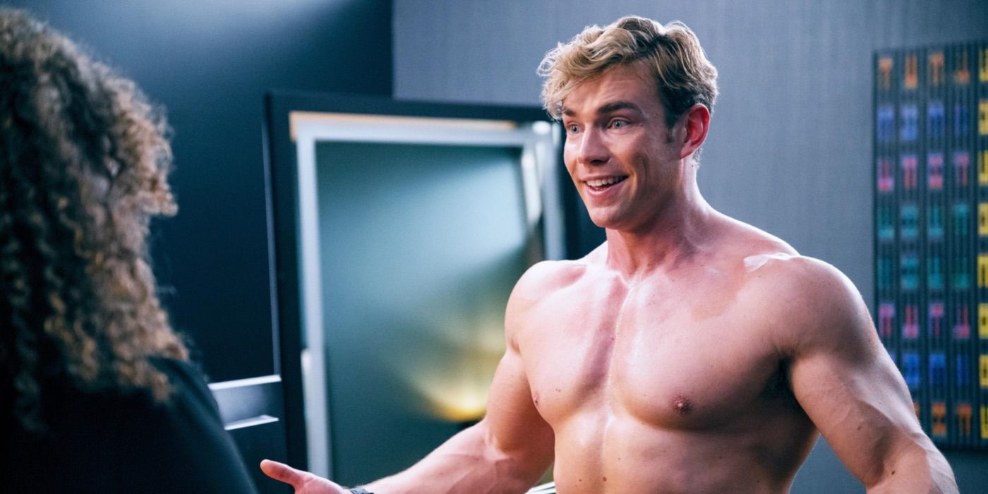 Chad has his shirt off in Glamorous