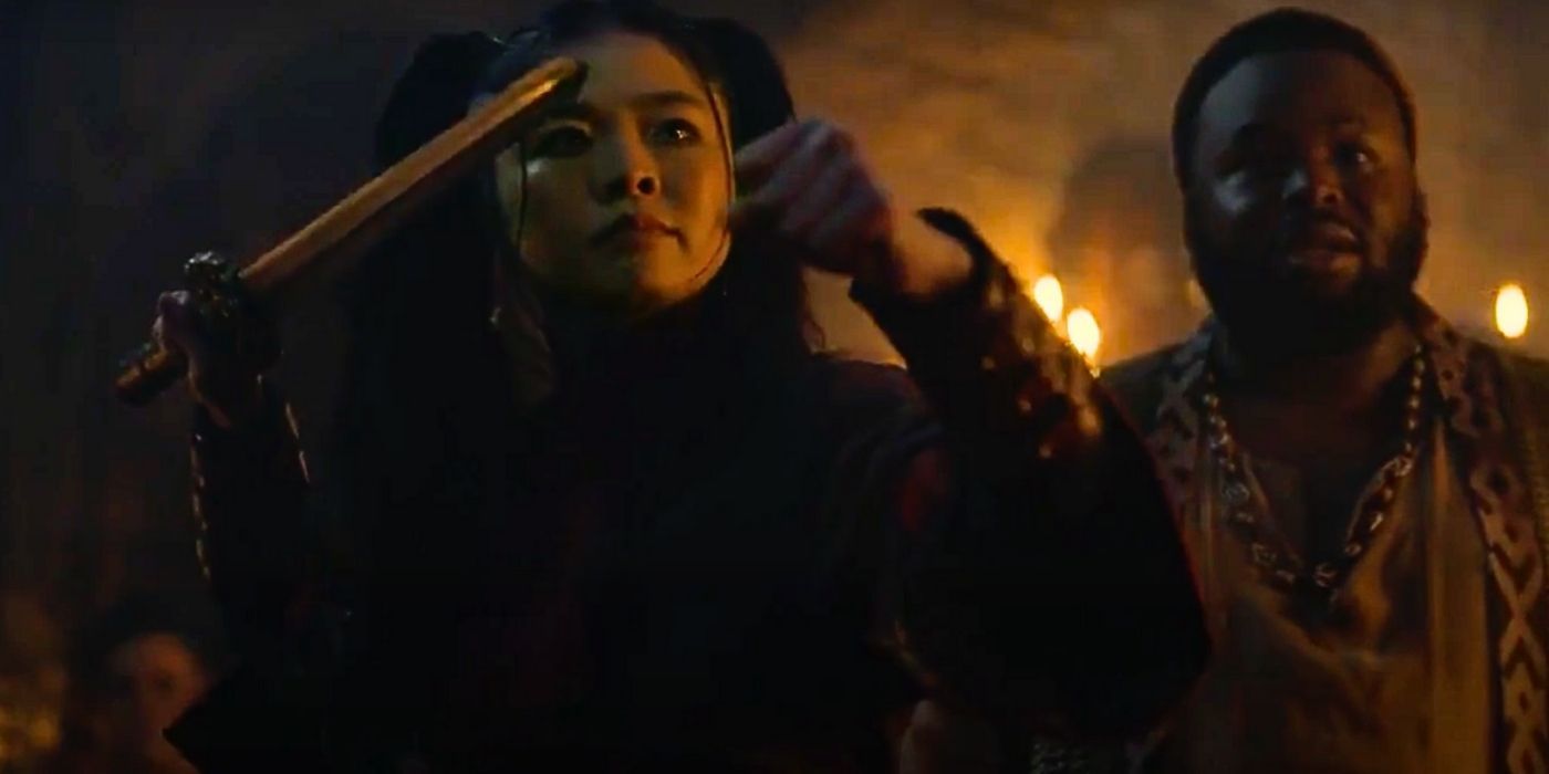 Zheng with her sword in Our Flag Means Death