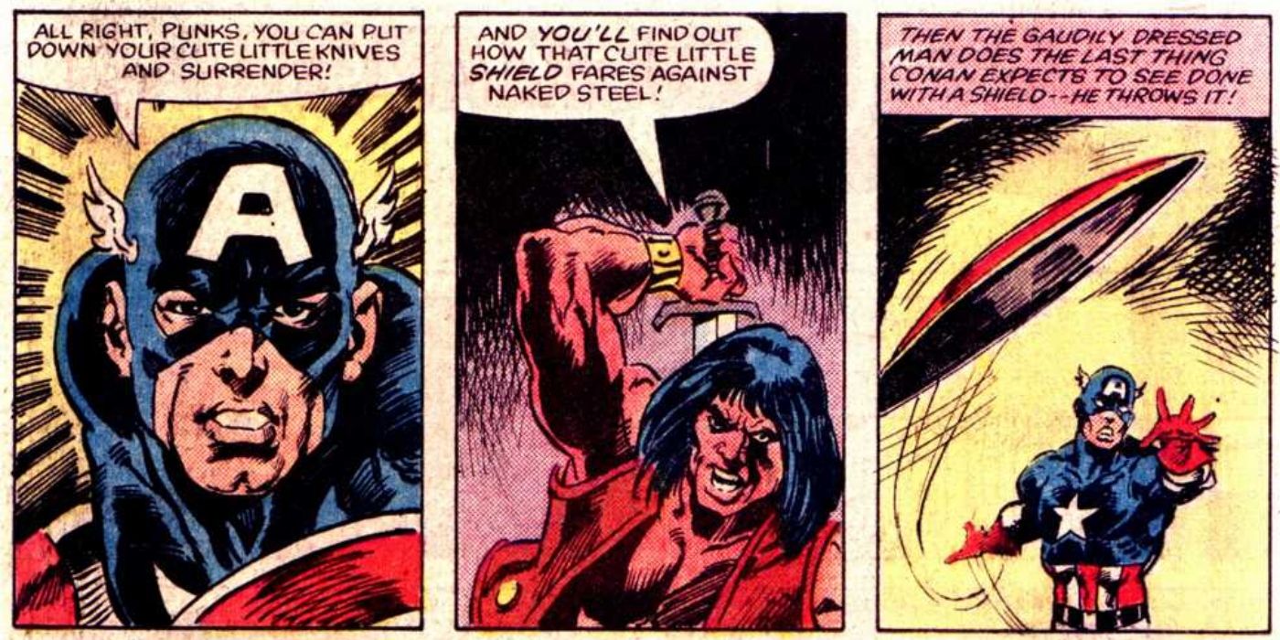 Captain America fighting Conan the Barbarian. 