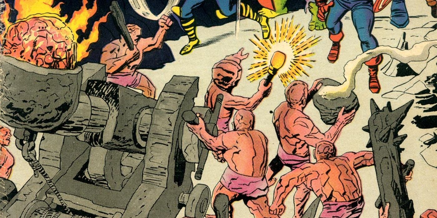 The Lava Men attacking the Avengers.