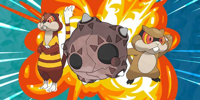 Watchog, Minior, and Patrat highlighted against an explosion effect in the background.