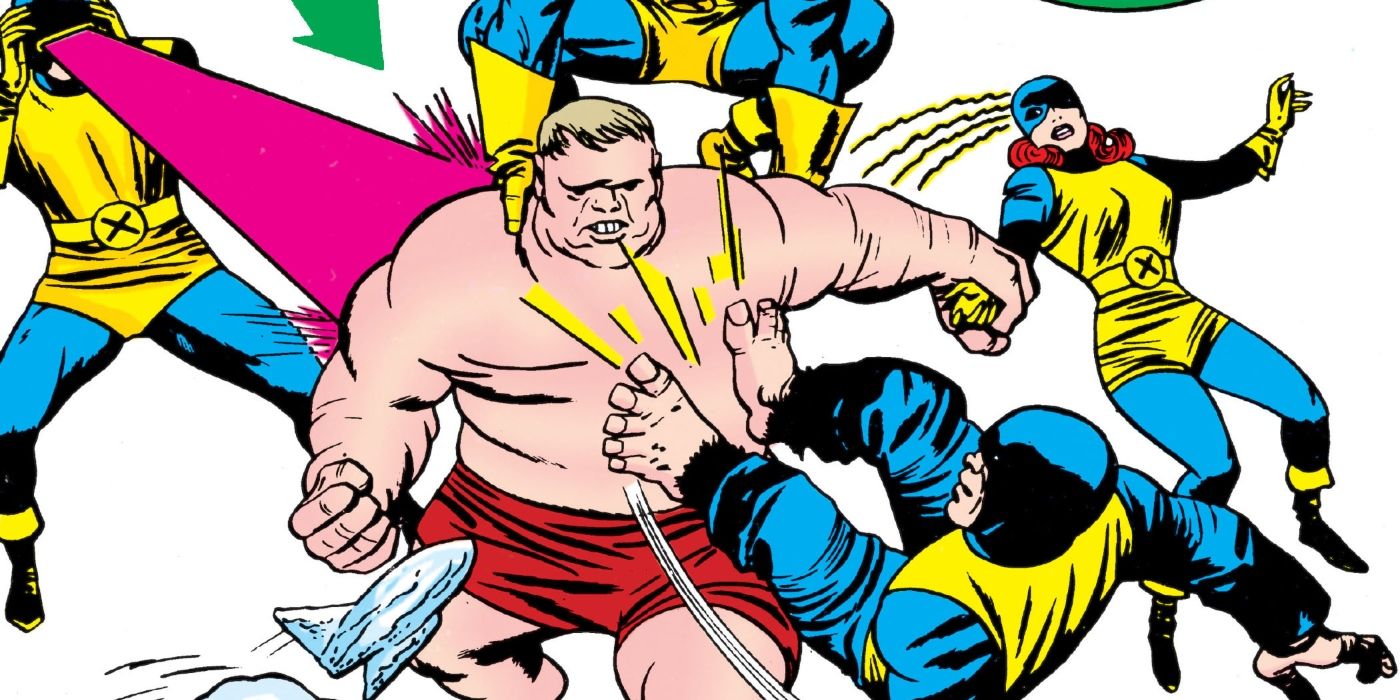 The Blob fighting the X-Men. 