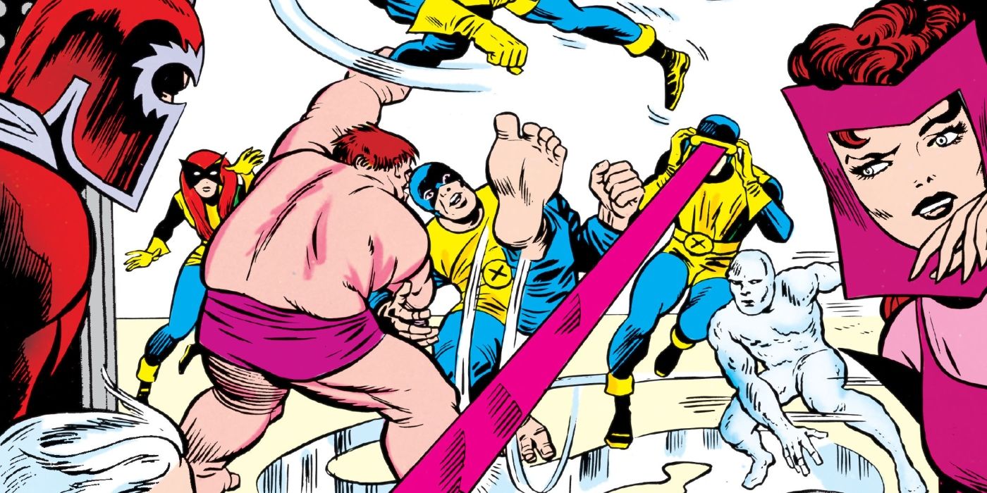 The Blob fighting the X-Men. 