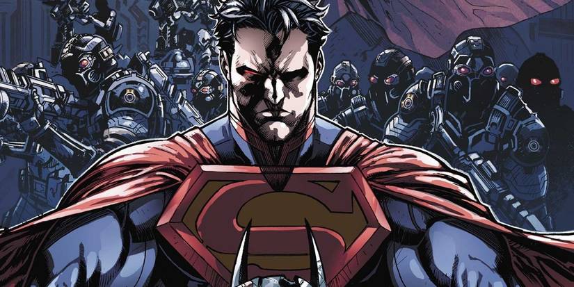 Evil superman from Injustice comics, surrounded by his state police. 