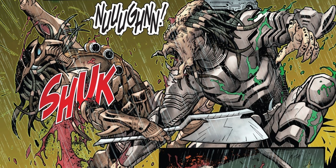 Theta getting her arm chopped off by a Predator.