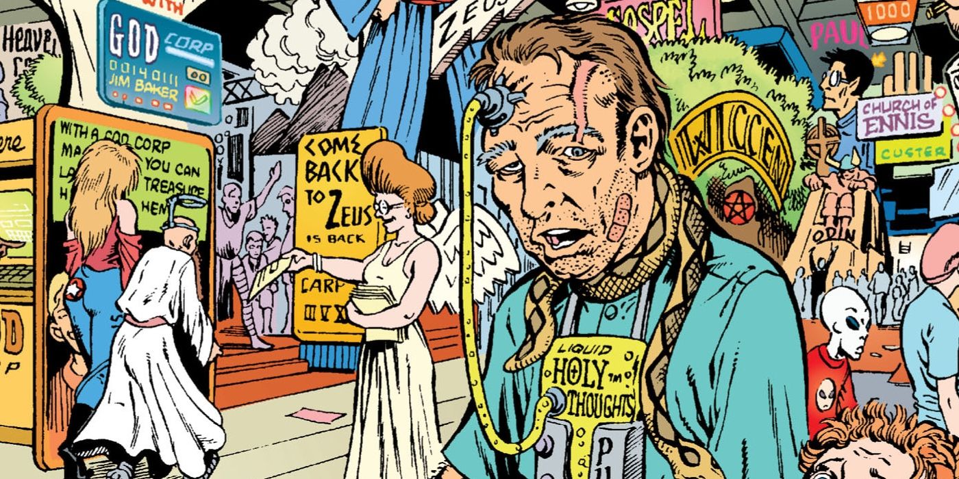 Transmetropolitan: someone doing Liquid Holy Thoughts drug. 