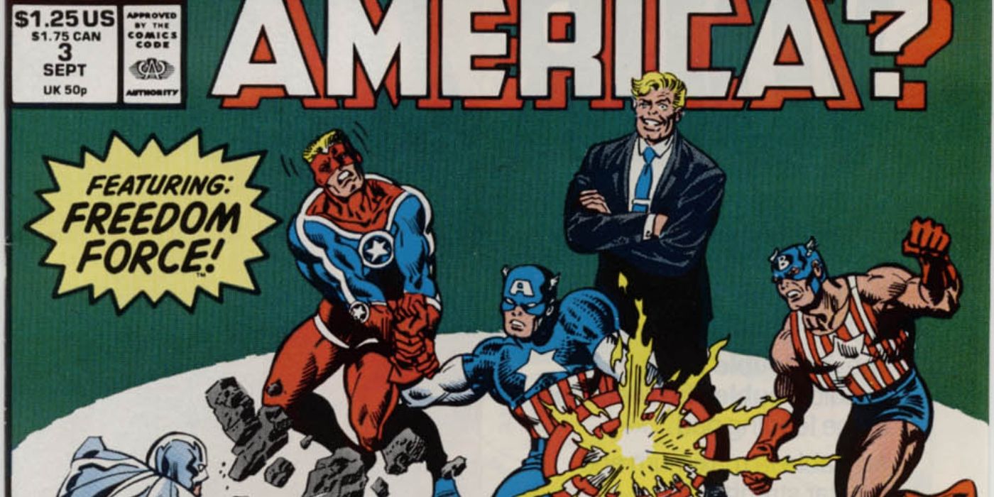 Captain America getting jumped by other Captain Americas. 