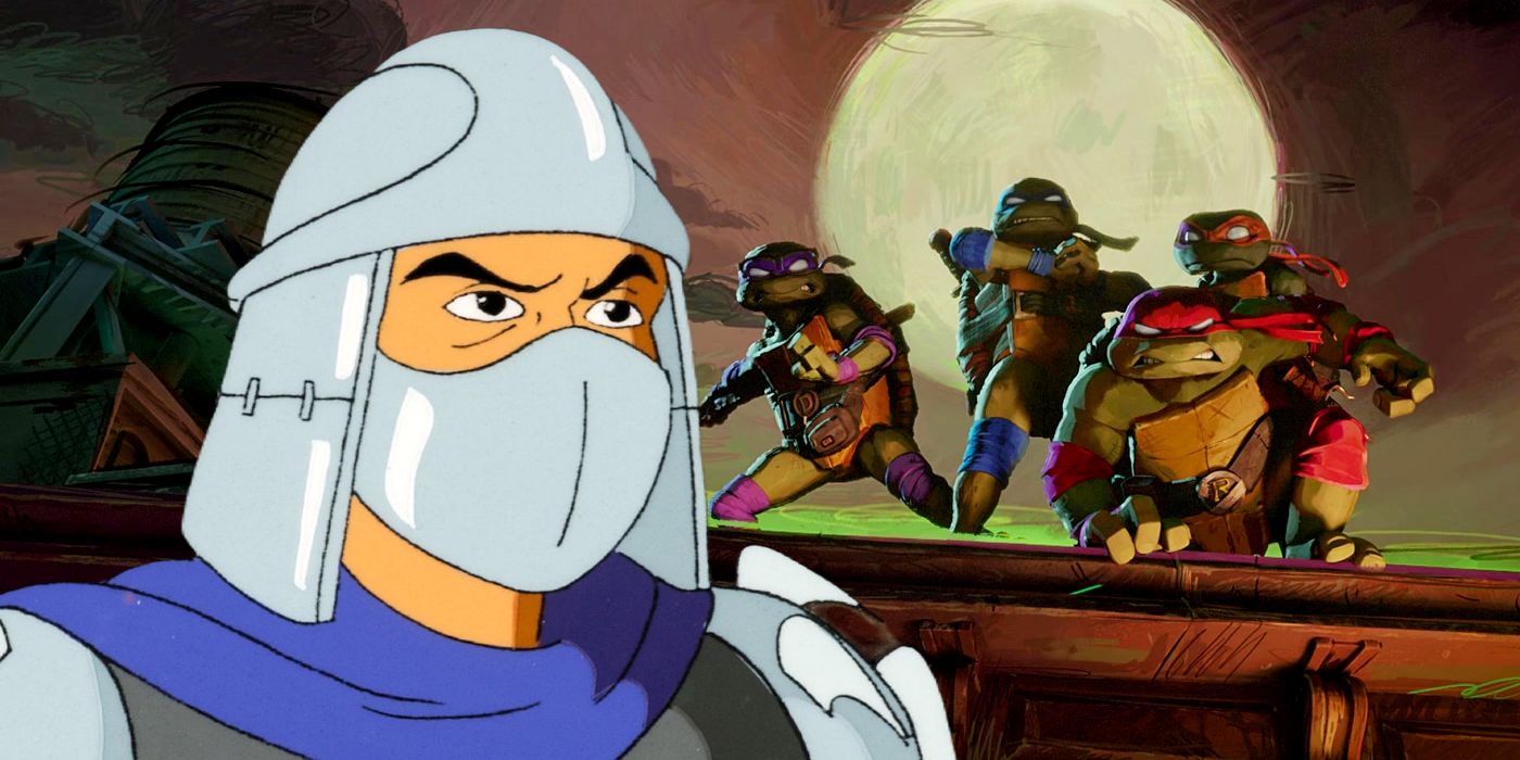 2D Animated Shredder in Front of TMNT Mutant Mayhem Team
