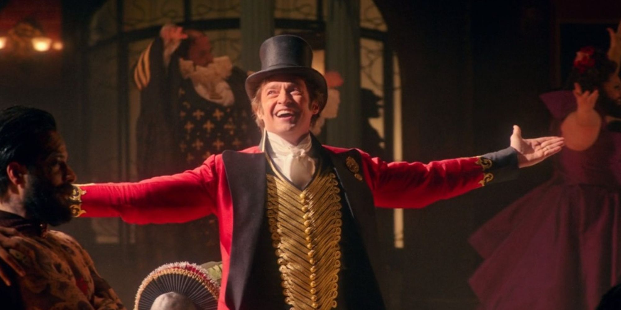 Hugh Jackman smiling as PT Barnum