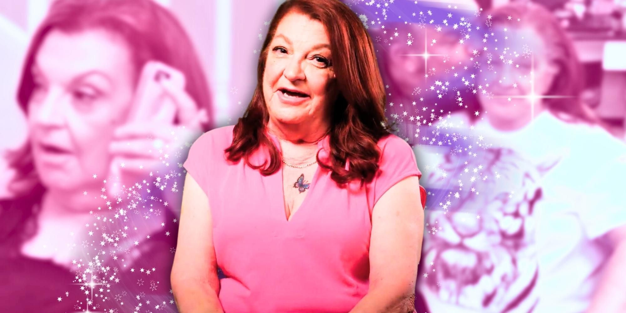 Montage of 90 Day Fiancé Star Debbie Johnson with pink background
