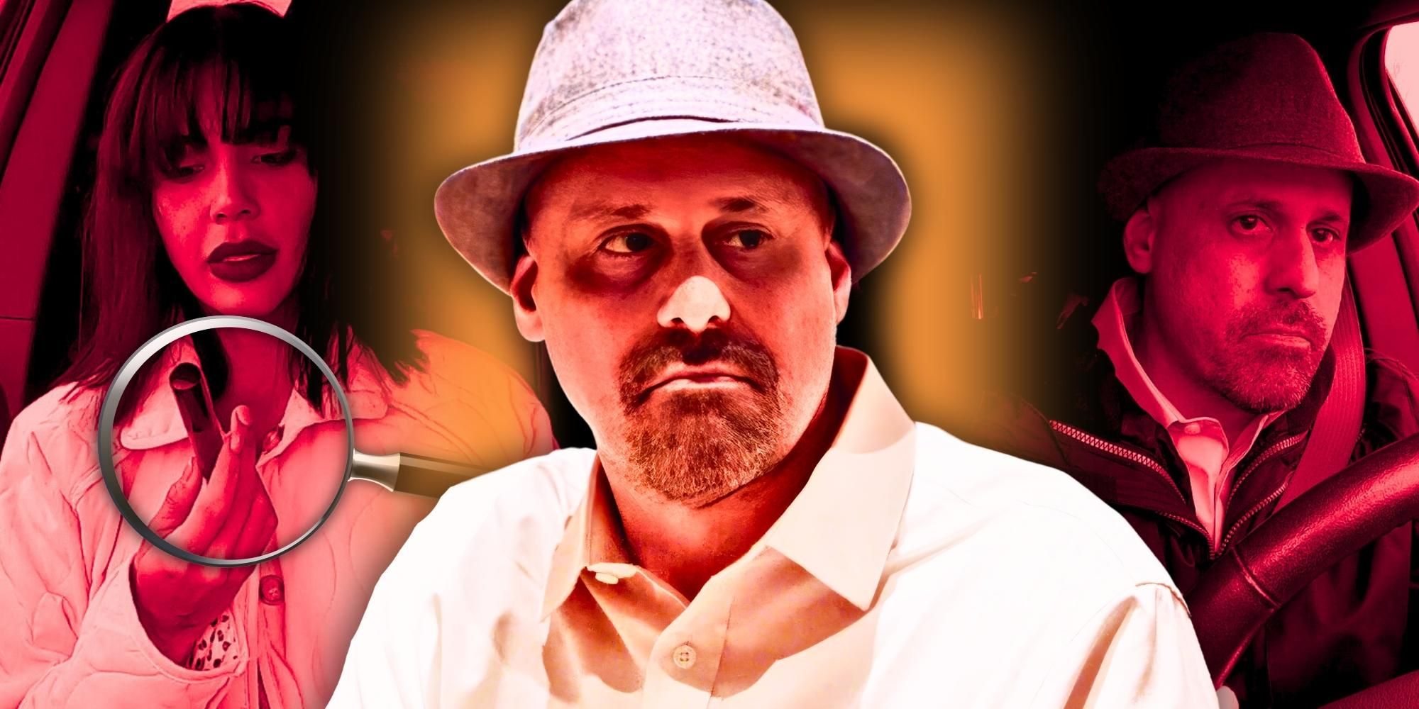 90 Day Fiancé&rsquo;s Gino Palazzolo wearing yellow shirt and hat with a photo of Jasmine with him when she discovered lip gloss in the car