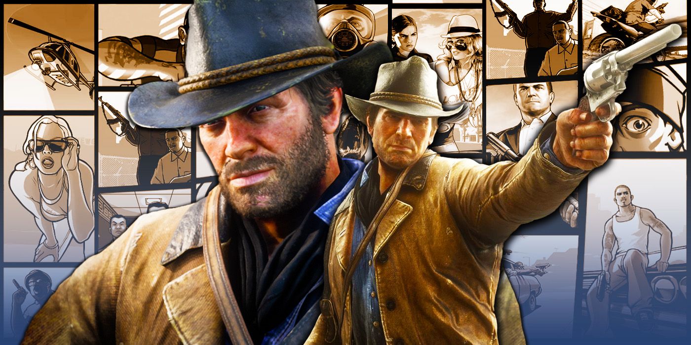 A combination of character artwork from Grand Theft Auto Online and Red Dead Redemption 2