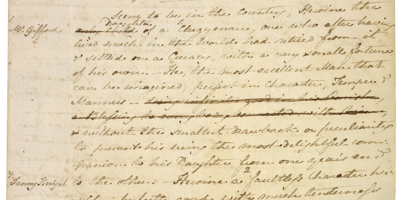A page from Plan of a Novel by Jane Austen showing cursive writing.