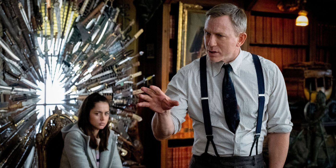 Daniel Craig como o detetive Benoit Blanc como Ana De Armas como Marta Cabrera em uma cena de Knives Out.