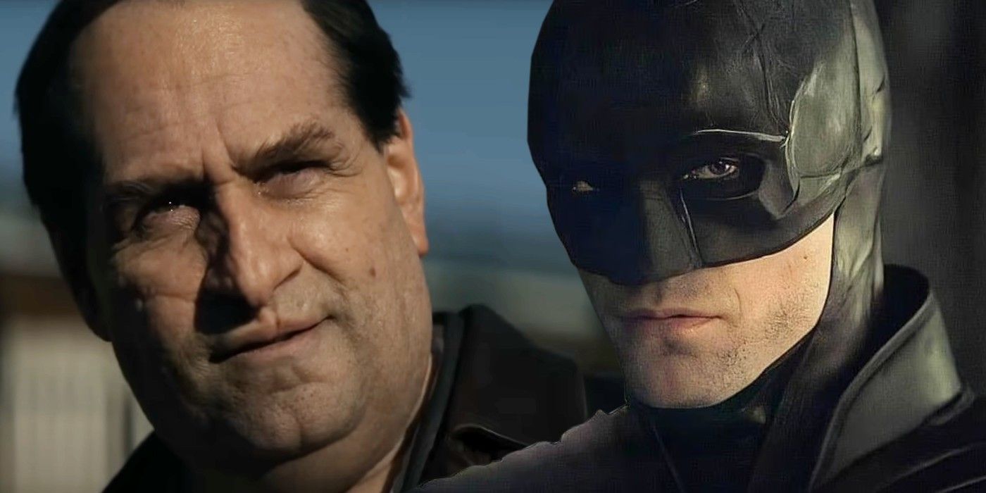 A split image of Batman (Robert Pattinson) and Penguin (Collin Farrell) from The Batman and The Penguin
