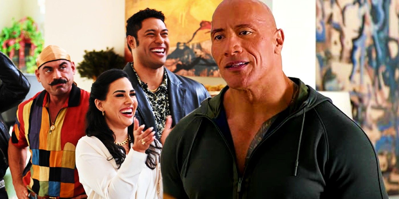 A young Rock smiling with his family and Dwayne Johnson in Young Rock