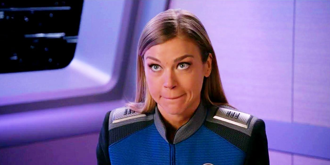 Adrianne Palicki looking guilty as Commander Kelly Grayson in The Orville.
