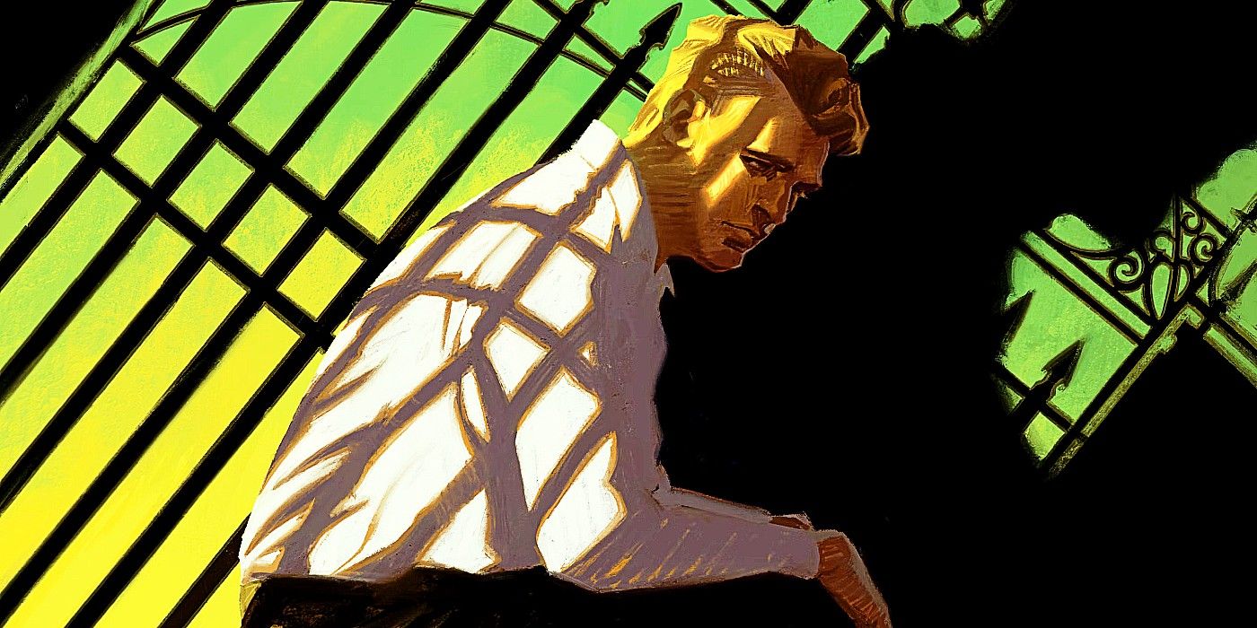 Alan Scott sits outside of Arkham Asylum as an inmate