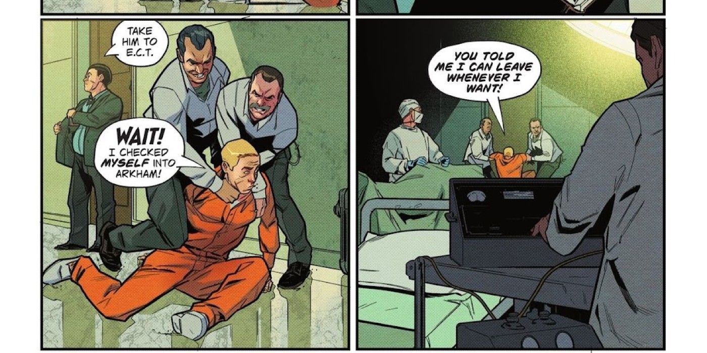 Alan Scott, o Lanterna Verde, é forçado a suportar tratamento no Asilo Arkham