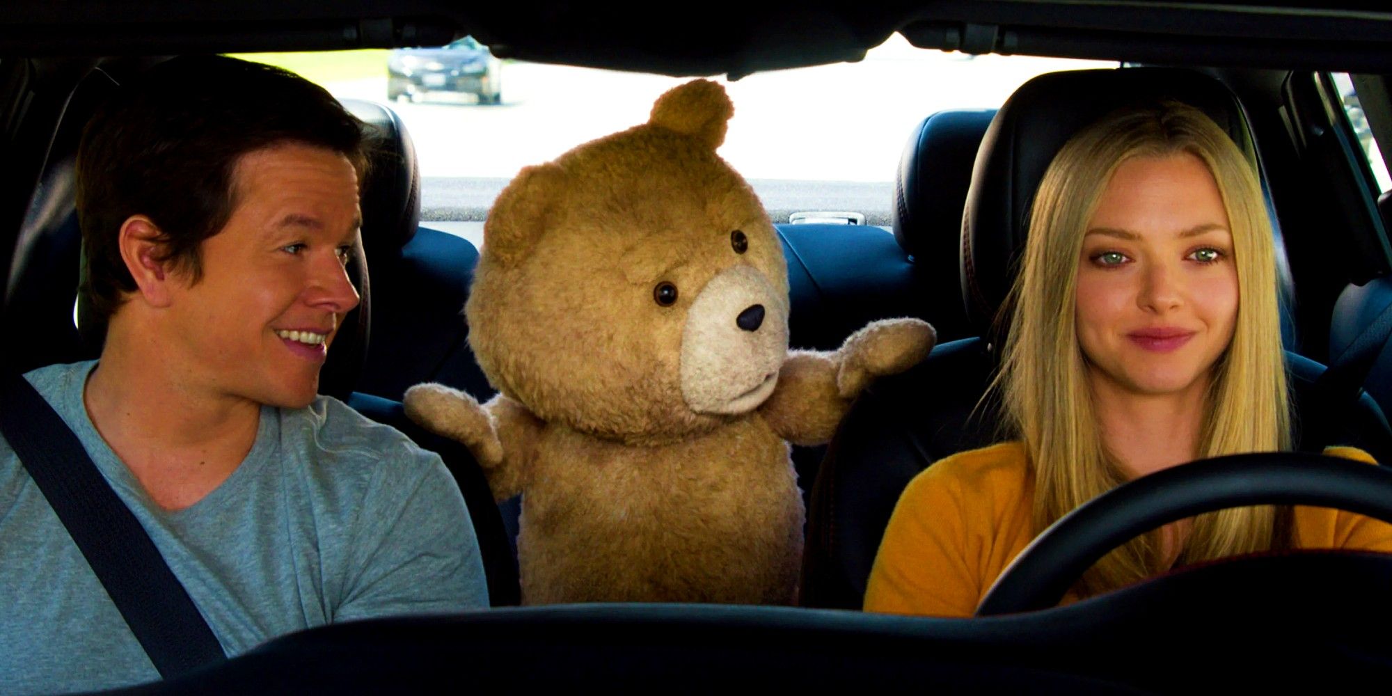Samantha, Ted, and John in the car in Ted 2 