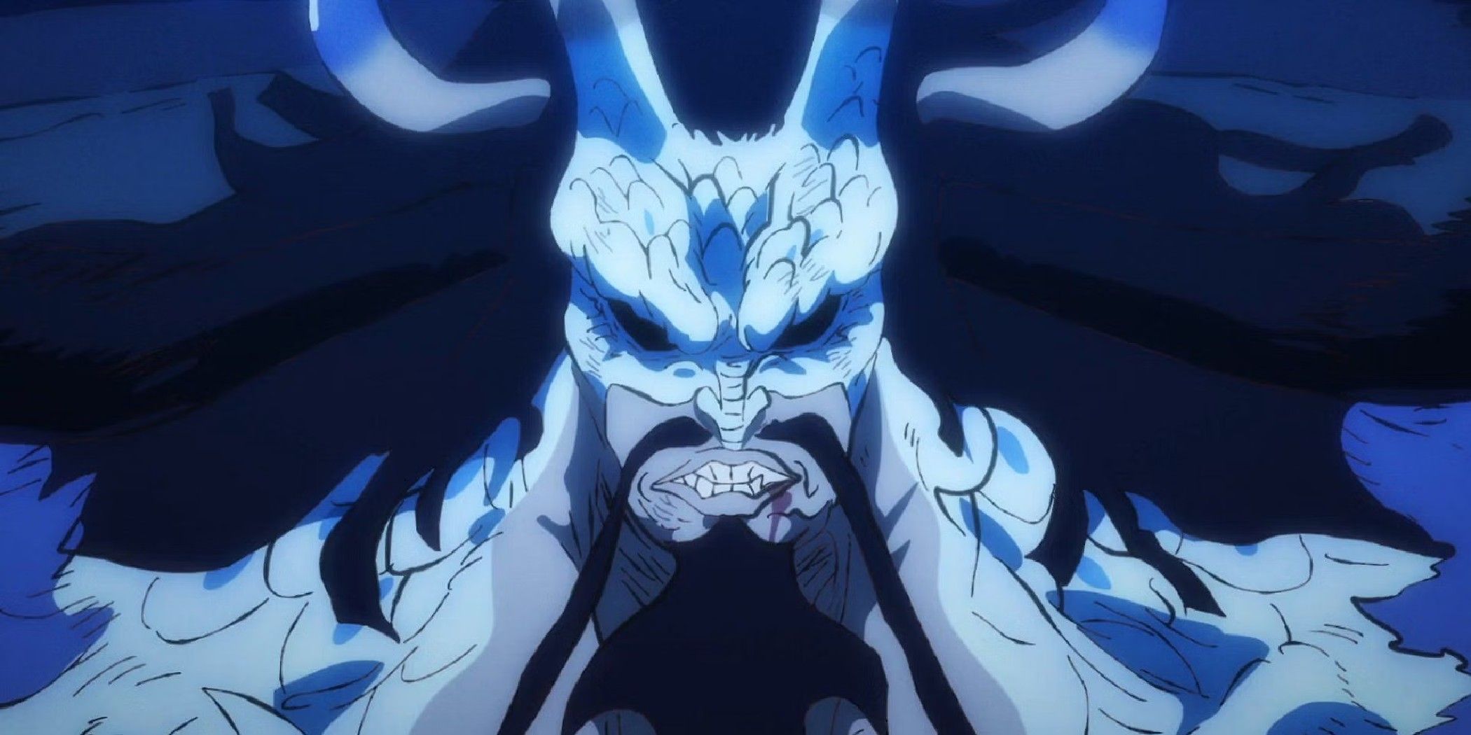 Angry Kaido in his semi-dragon form from the One Piece anime.
