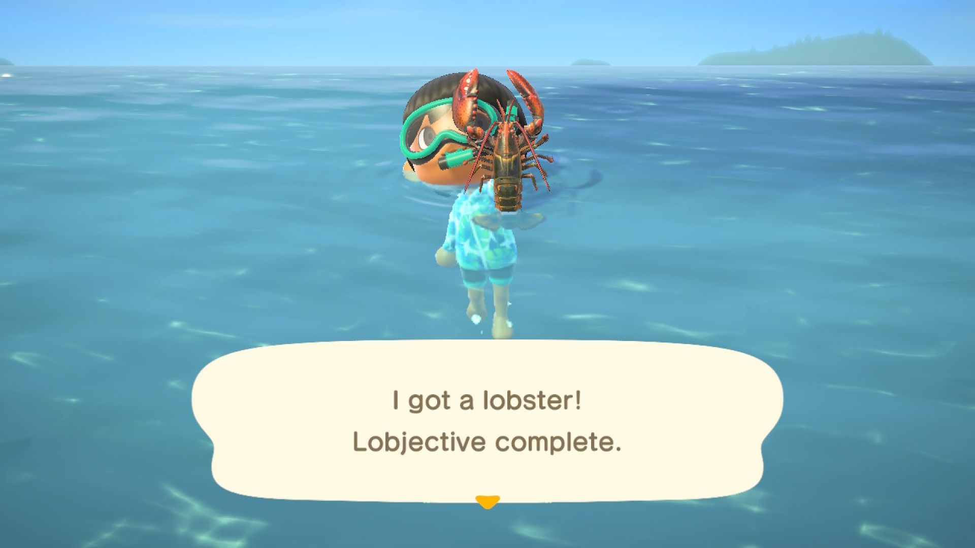Animal Crossing New Horizons Player Showing Off Caught Lobster In December 2023