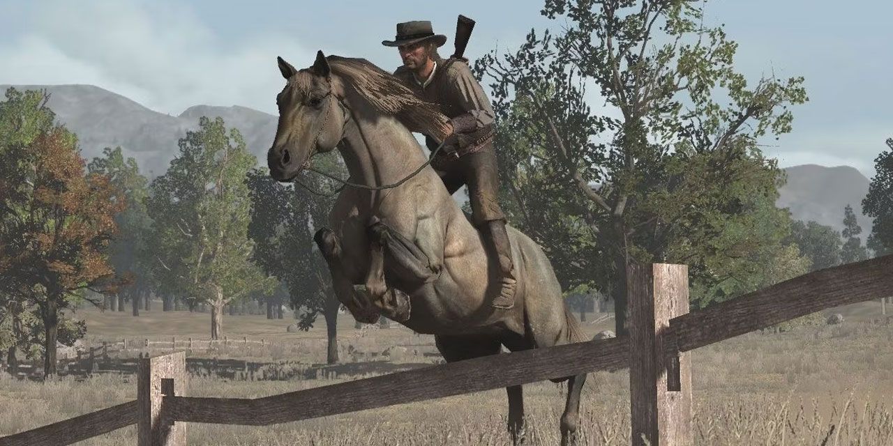 Ardennais horse jumping a fence in Red Dead Redemption 1. 