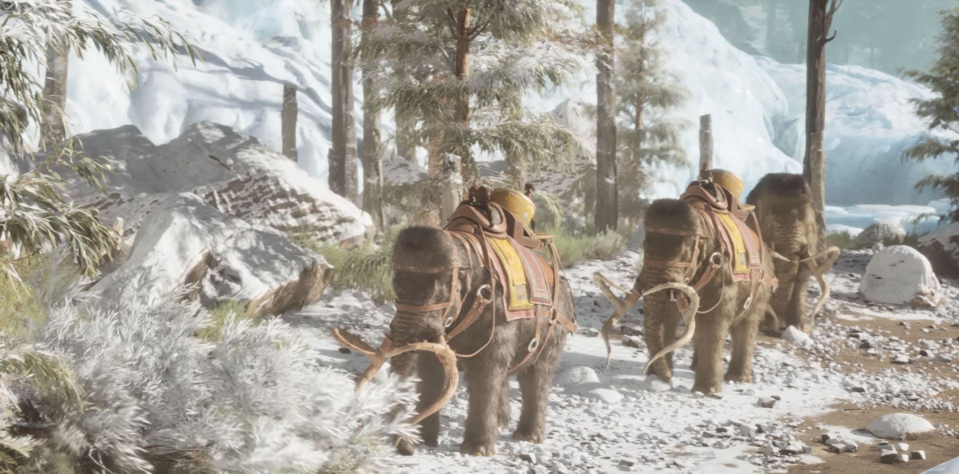Mammoths walking around in Ark: Survival Ascended.