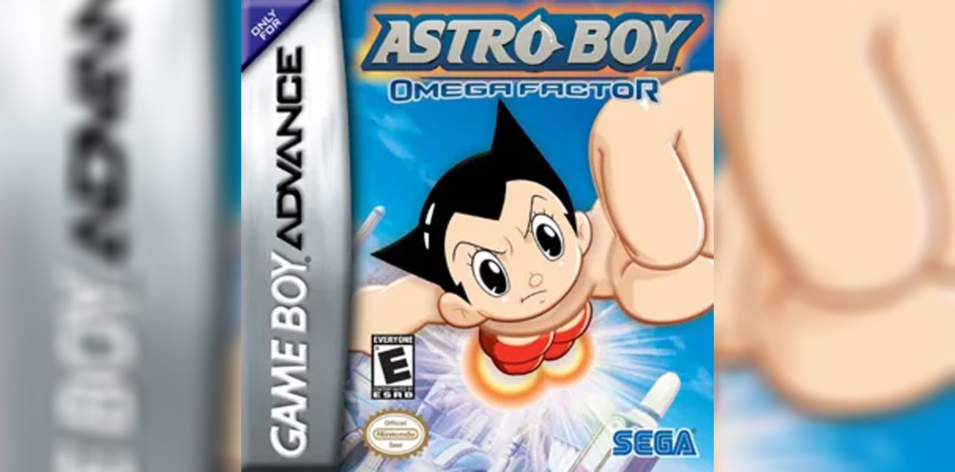 Astroboy for the Game Boy Advance flying in the sky. 