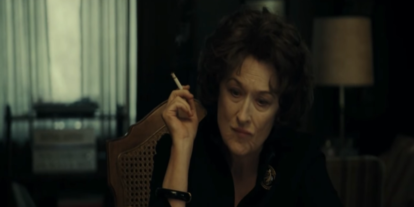 Meryl Streep as Violet Weston smoking a cigarette in August: Osage County