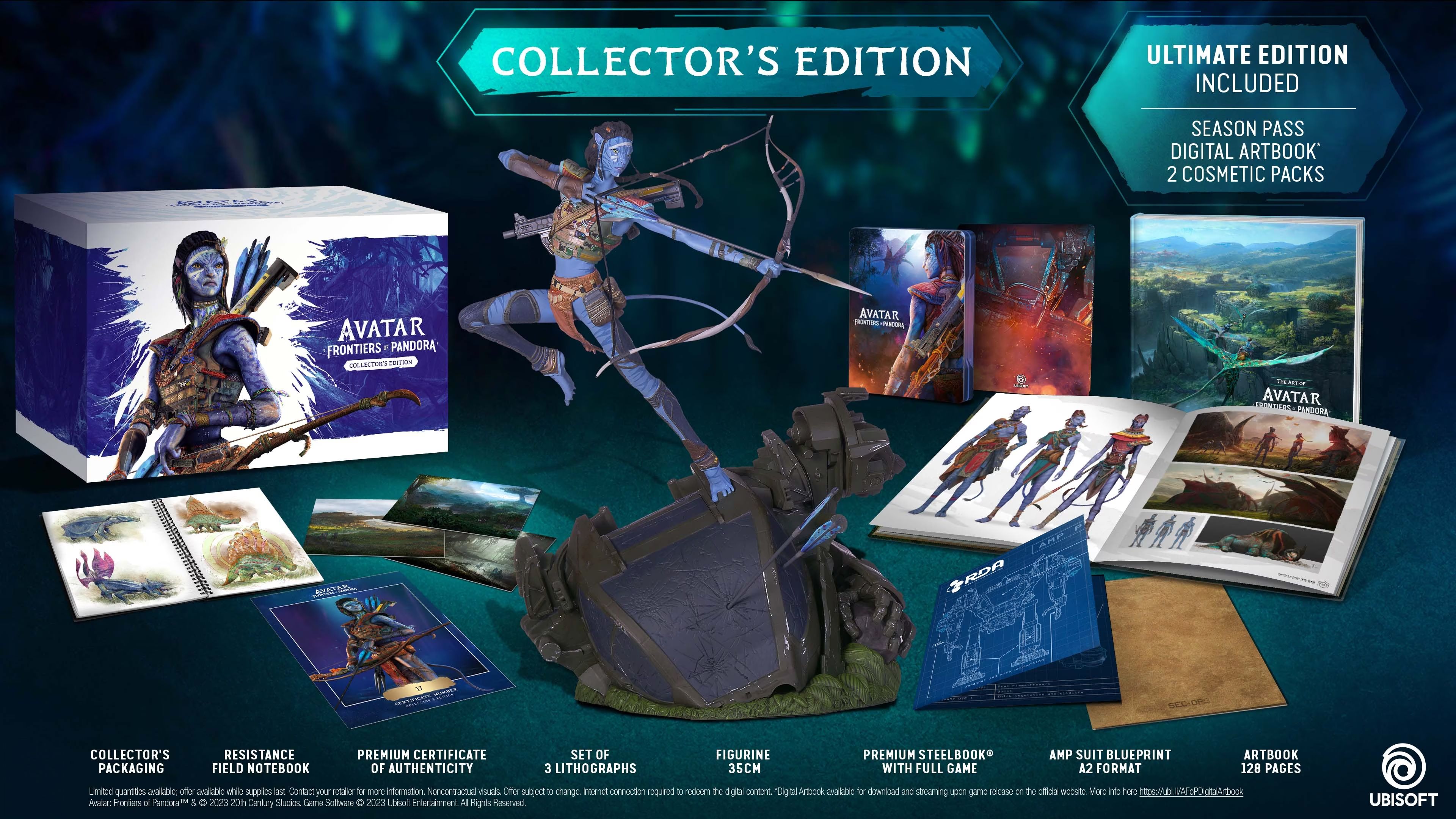 Avatar: Frontiers of Pandora's Collector's Edition content, which includes a statue, artbook and more