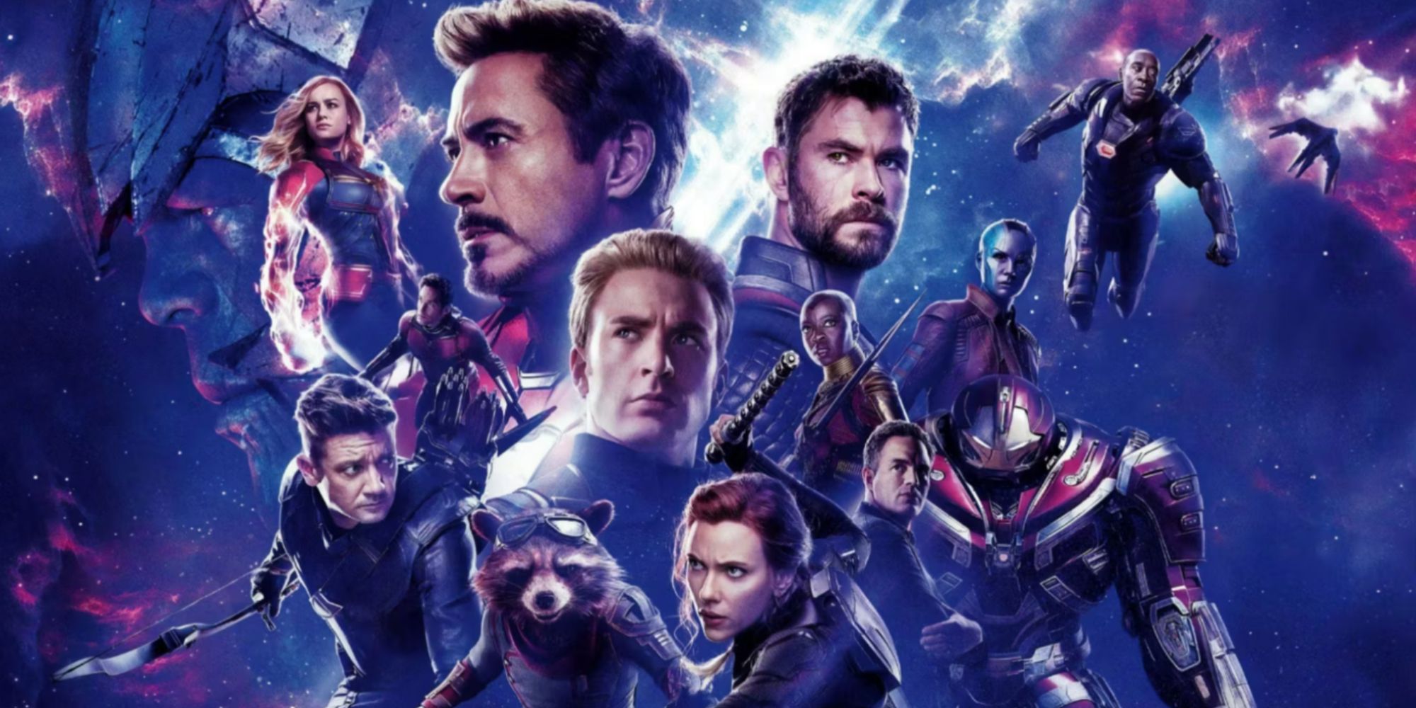 Affiche d'Avengers : Endgame comprenant des personnages comme Tony Stark de Robert Downey Jr., Captain America de Chris Evans, Black Widow de Scarlett Johansson et Thor de Chris Hemsworth.