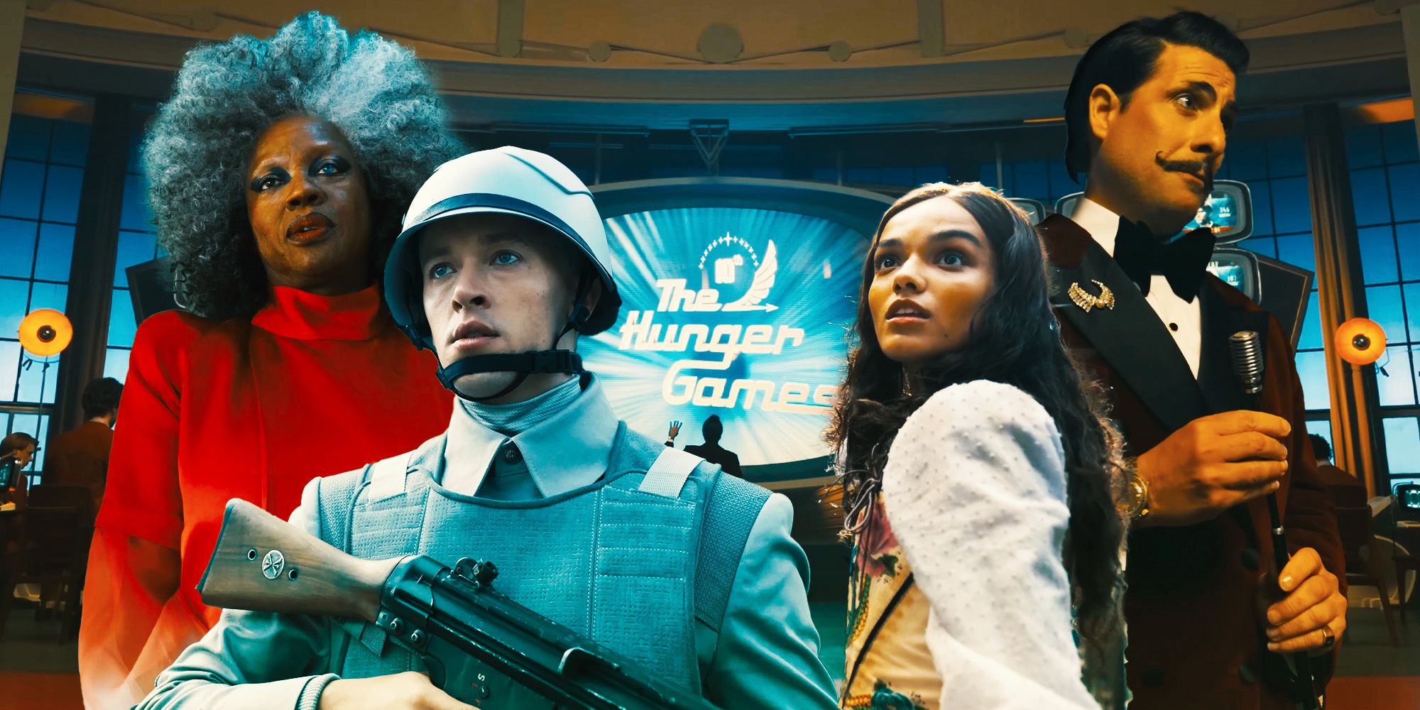 Gaul, Coriolanus, Lucy Gray, and Lucky in The Hunger Games: The Ballad of Songbirds &amp; Snakes.