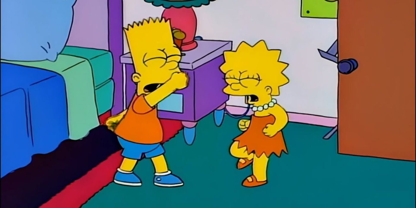 Bart and Lisa about to collide in The Simpsons.