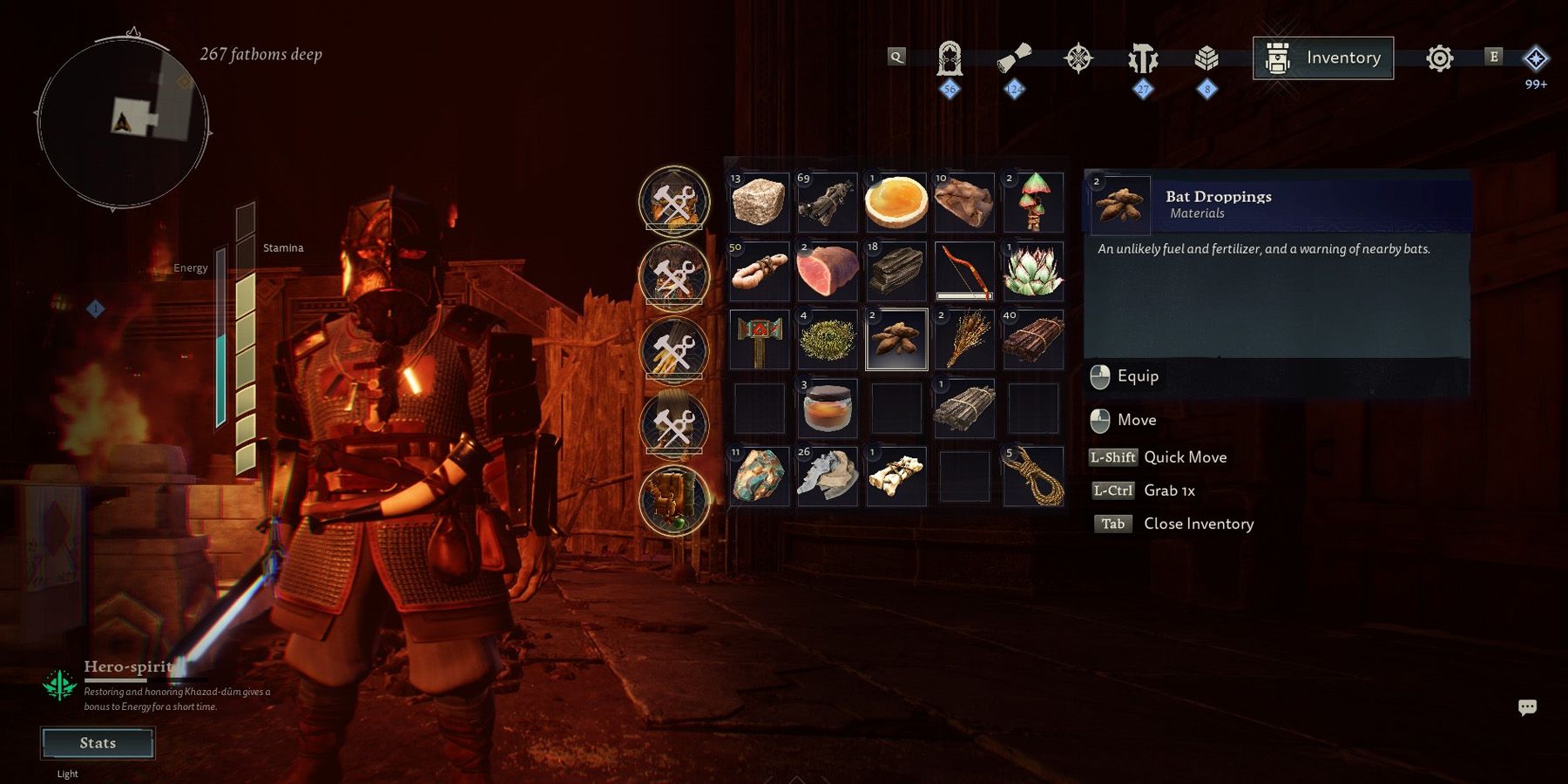 Inventory open to bat droppings in LOTR: Return to Moria.