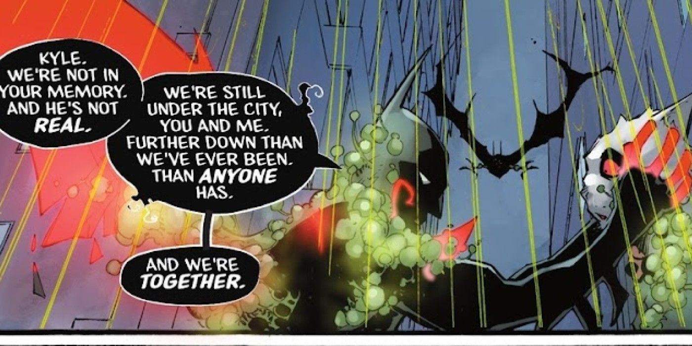 panels from Batman Beyond Neo Gothic #4, Batman Beyond and Kyle the Catboi vs Batman Beneath