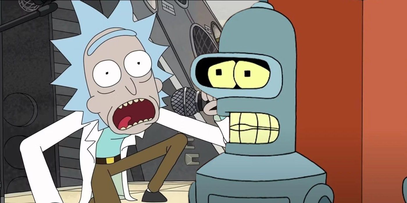 Bender in Futurama and Rick singing Get Schwifty in Rick and Morty