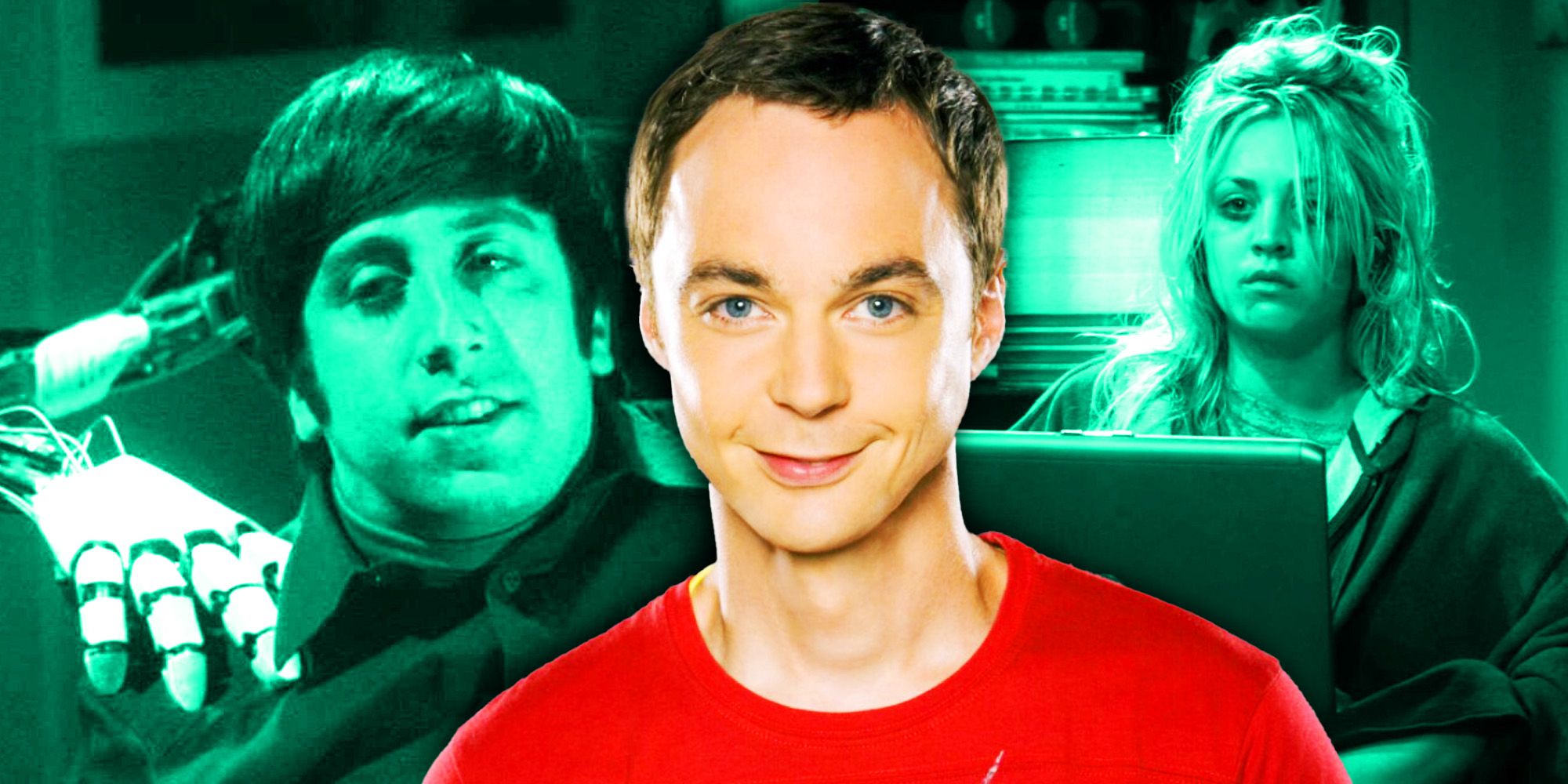 A collage featuring Howard, Sheldon, and Penny from The Big Bang Theory